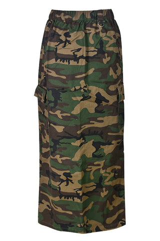 Camouflage Cargo Midi Skirt