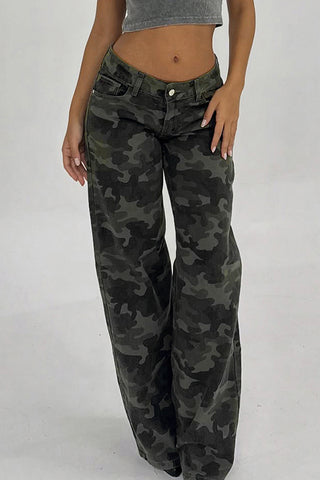 Wide-Leg Camo Casual Pants