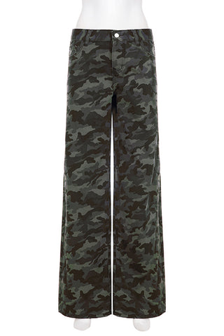 Wide-Leg Camo Casual Pants