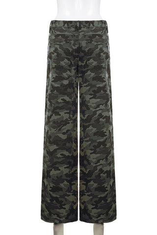 Wide-Leg Camo Casual Pants
