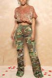 Distressed Camouflage Casual Pants