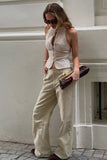 Tie-Neck Halter Button Tank Top