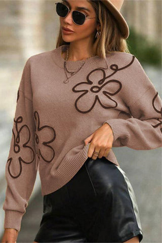 Floral Pattern Pullover Sweater