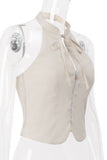 Tie-Neck Halter Button Tank Top