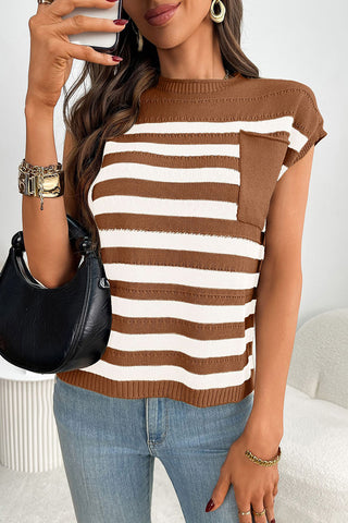 Sleeveless Striped Pocket Sweater Top