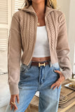 Zip-Front Cable Knit Cardigan