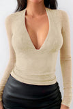 Deep V-Neck Long Sleeve Top
