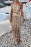 One-Shoulder Sequin Evening Gown