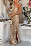 One-Shoulder Sequin Evening Gown