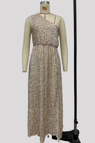 One-Shoulder Sequin Evening Gown