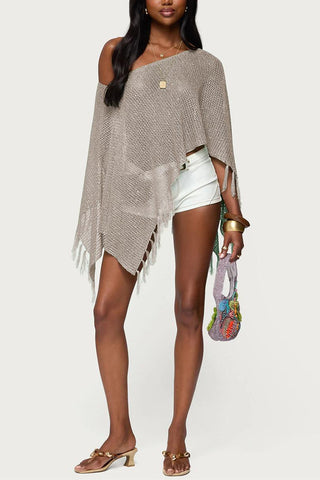 Asymmetric Fringe Knit Blouse