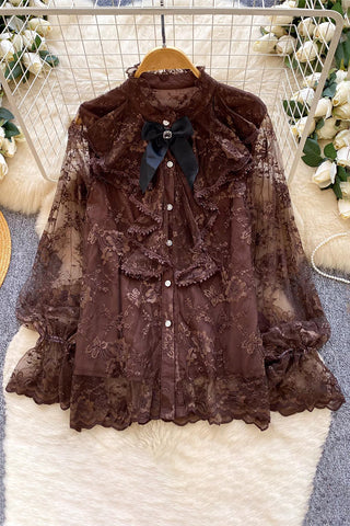 Elegant Ruffled Blouse with Bow Accent