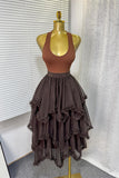 Layered Midi Skirt with Ruffle Details