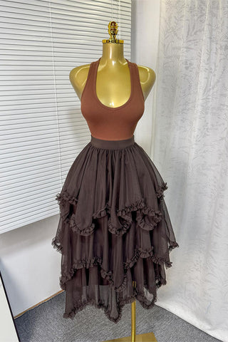 Layered Midi Skirt with Ruffle Details