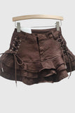 Layered Ruffle Lace-Up Mini Skirt