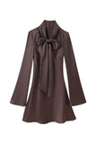 Elegant V-Neck Casual Dress with Scarf Detail