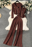 Ribbed Button-Front Pants Set