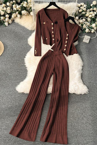 Ribbed Button-Front Pants Set