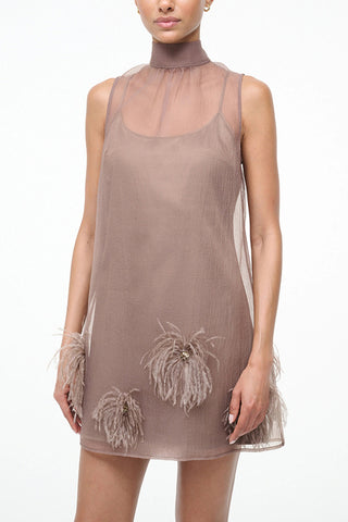 Feather-Embellished Sleeveless Dress