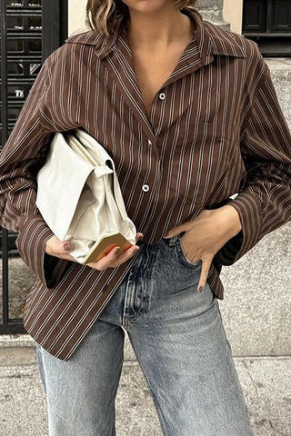 Pinstripe Button-Up Blouse