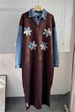 Floral Appliqué Denim Shirt Dress