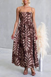 Strappy Leaf Print Midi Dress