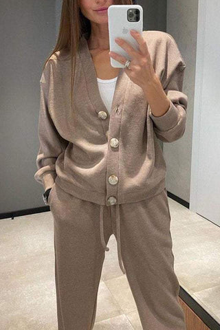 Casual Button Cardigan and Pants Set