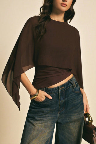 Draped Top with Asymmetric Sleeves
