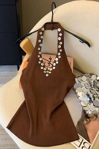 Embellished Halter Knit Cami