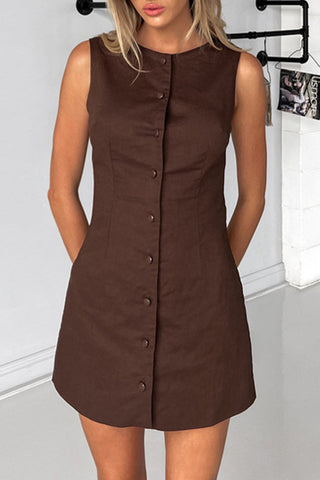 Sleeveless Button-Down Casual Dress