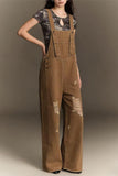 Distressed Denim Jumpsuit with Straps
