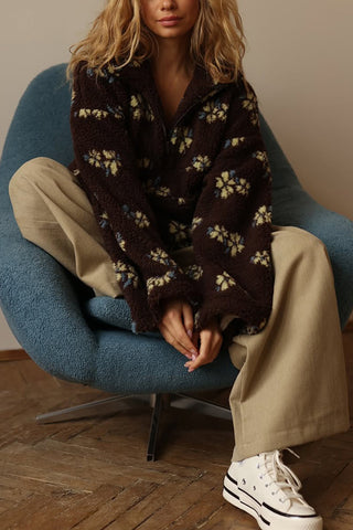 Quarter-Zip Hoodie with Patterned Design
