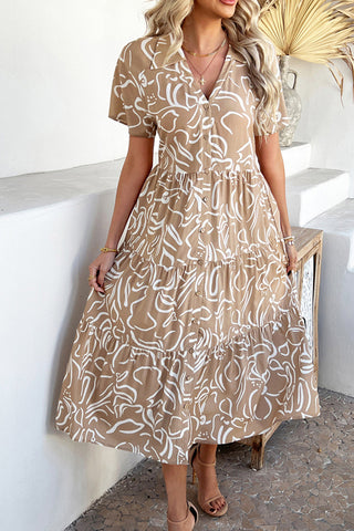 Floral Patchwork V-Neck Midi Dress