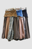 Button-Accented Plaid Skirt