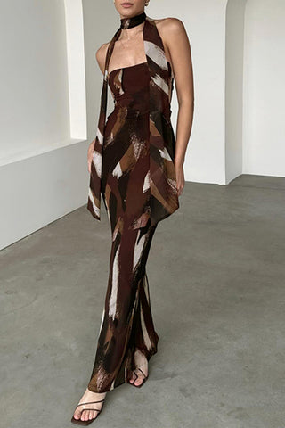 Abstract High-Neck Evening Dress