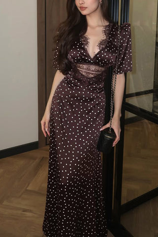 Polka Dot Maxi Dress with Lace Detail