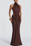 Ruched High-Neck Evening Gown