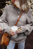 Striped Ribbed Boat Neck Sweater