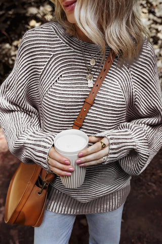 Striped Ribbed Boat Neck Sweater