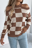 Chic Cutout Checkerboard Sweater