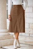 Front Slit High Waist Midi Skirt