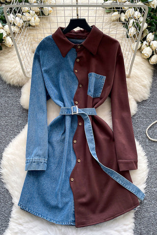 Button-Front Belted Casual Dress