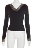 Lace-Trim V-Neck Blouse