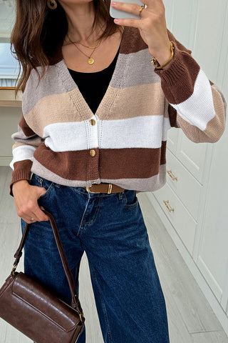 Striped Button-Down Cardigan Sweater