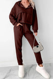 Button Drawstring Cropped Hoodie Jogger Set