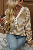 V-Neck Buttoned Striped T-Shirt