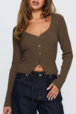 Ribbed Button-Up Top