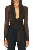 Wrap Hooded Blouse with Tie Waist