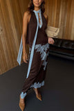 Lace-Trim Tie Neck Skirt Set