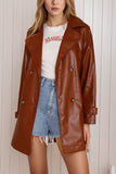 Stylish Double-Breasted Faux Leather Blazer